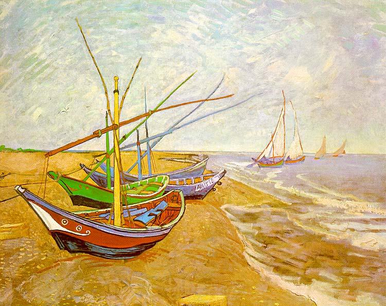 Vincent Van Gogh Fishing Boats on the Beach at Saintes-Maries Norge oil painting art